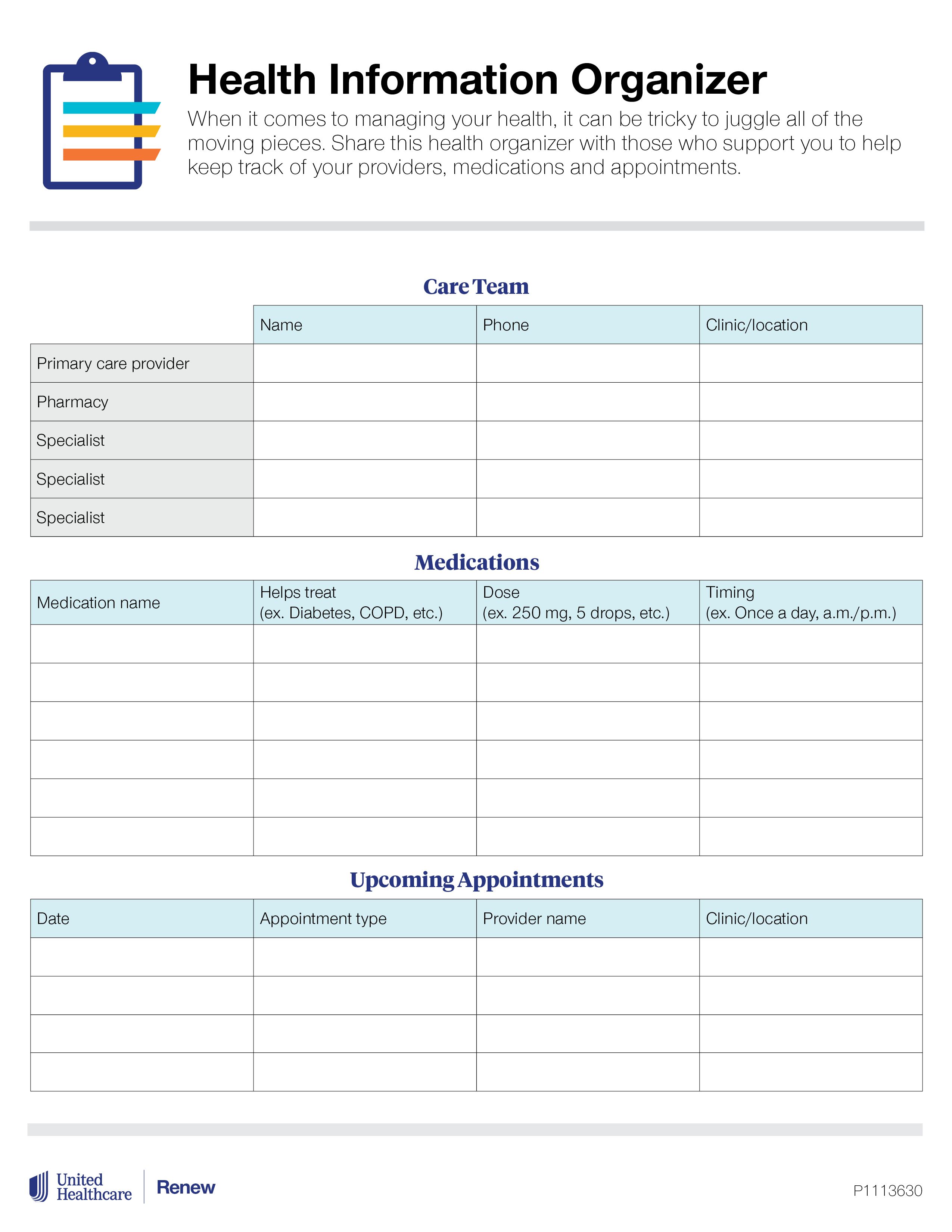 Image of the Health Information Organizer chart.